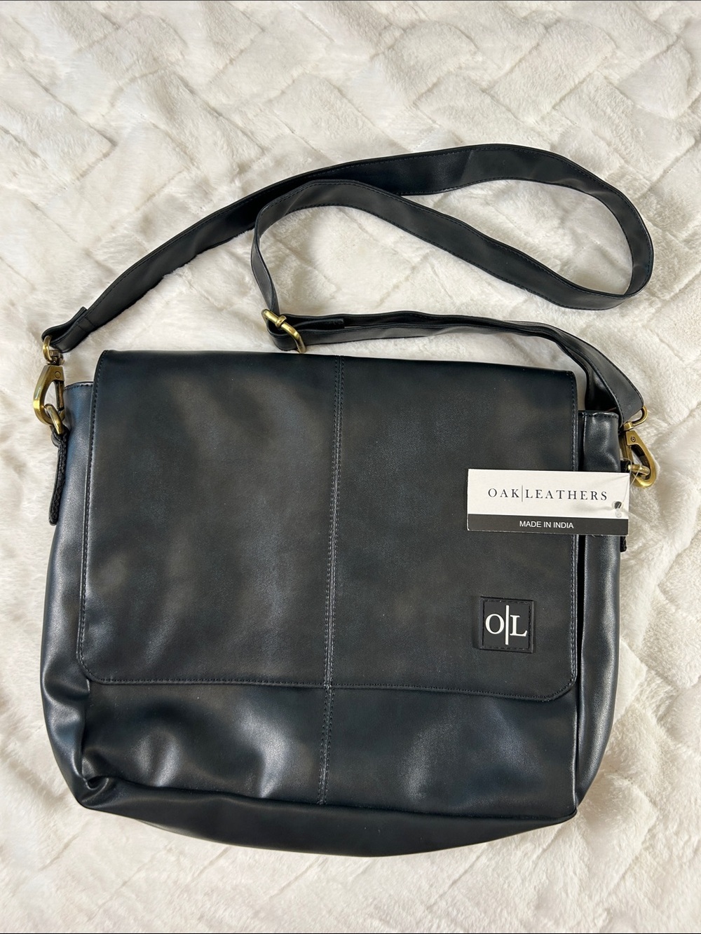 Oak Leathers Black Men's/Woman’s Vegan Leather Messenger Bag 14 x 11 x 3